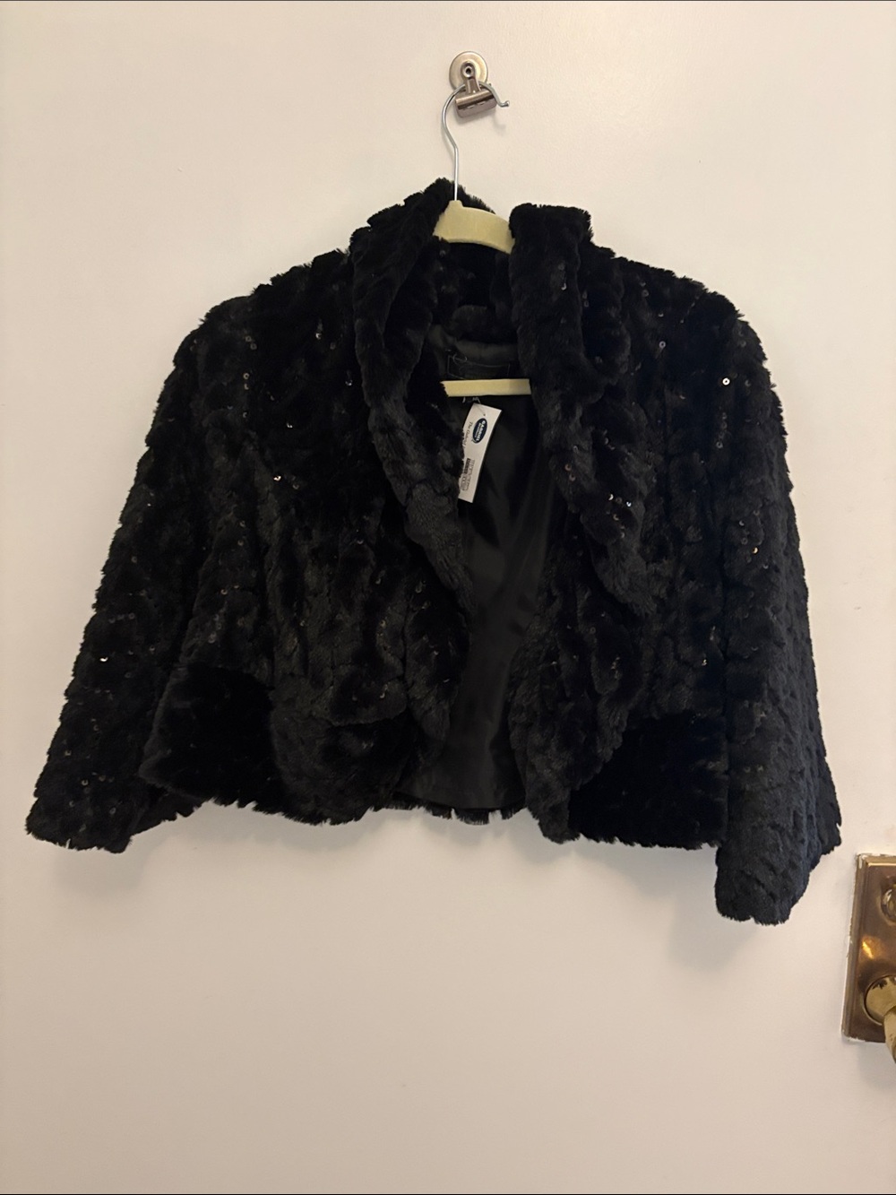 Plush Black Faux Fur Cropped Teddy Jacket Dressbarn